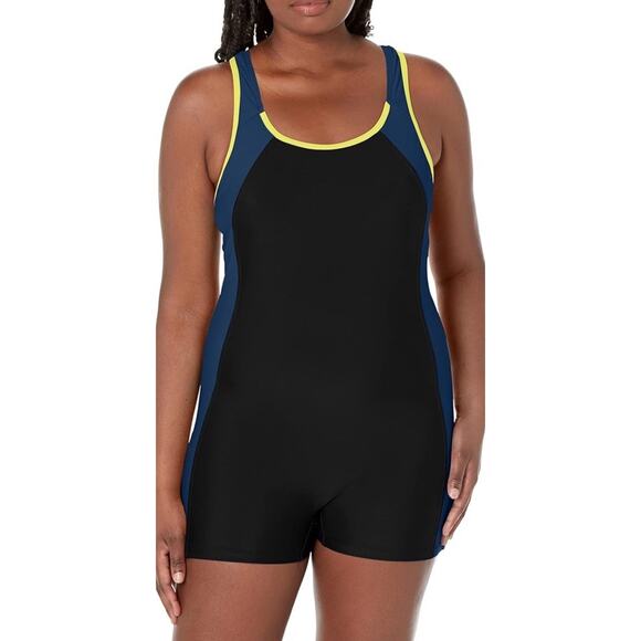 NWT Hanna Nikole 18W Swimsuit 1 Piece Romper Boy Leg Bathing Suit Cut Out Back - Picture 1 of 10